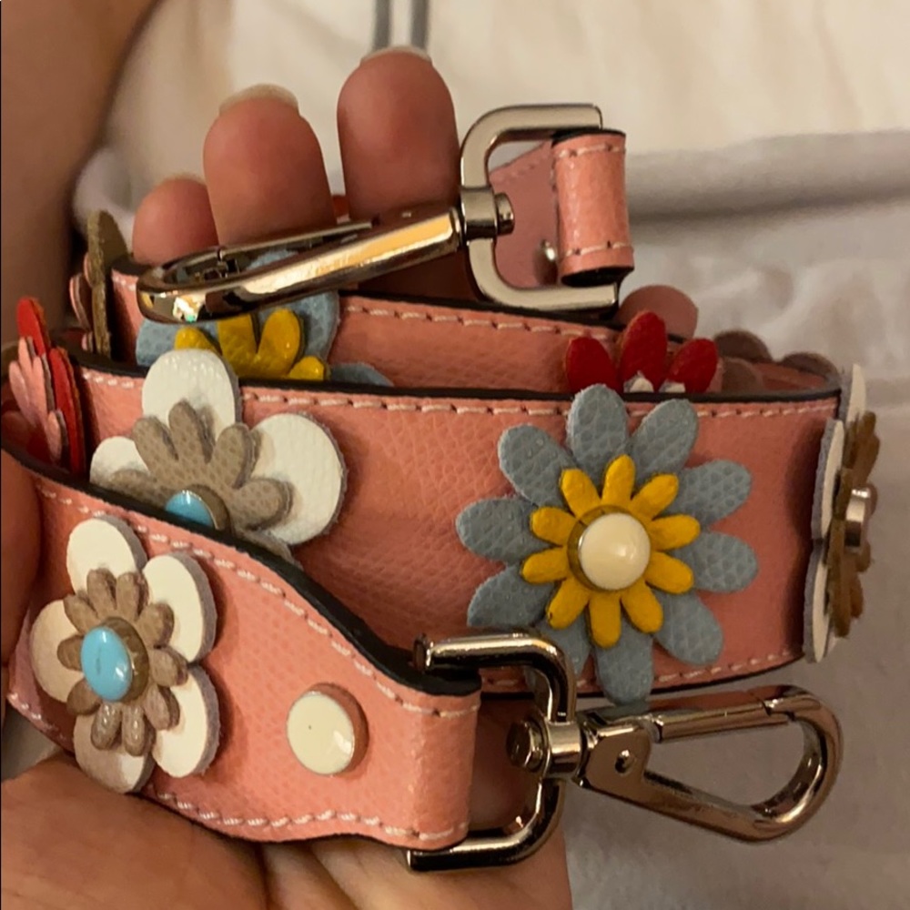 Brand new handbag strap - pink + flower appliqués